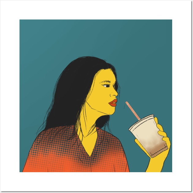 Girl drink a cup of coffee Wall Art by Deamandazhr